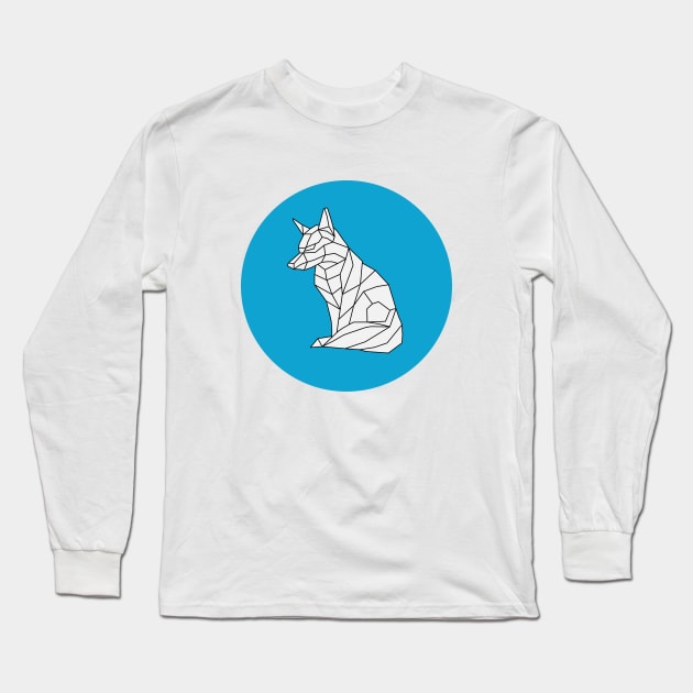 Origami Geometric Fox on Blue Long Sleeve T-Shirt by shaldesign